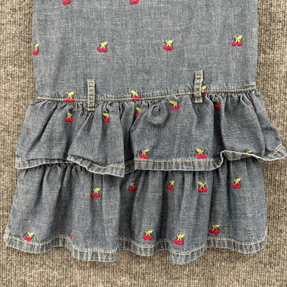 Gymboree Girls Denim Cherry Embroidered Tiered Ruffle Dress Sz 5 Drop Waist 2011